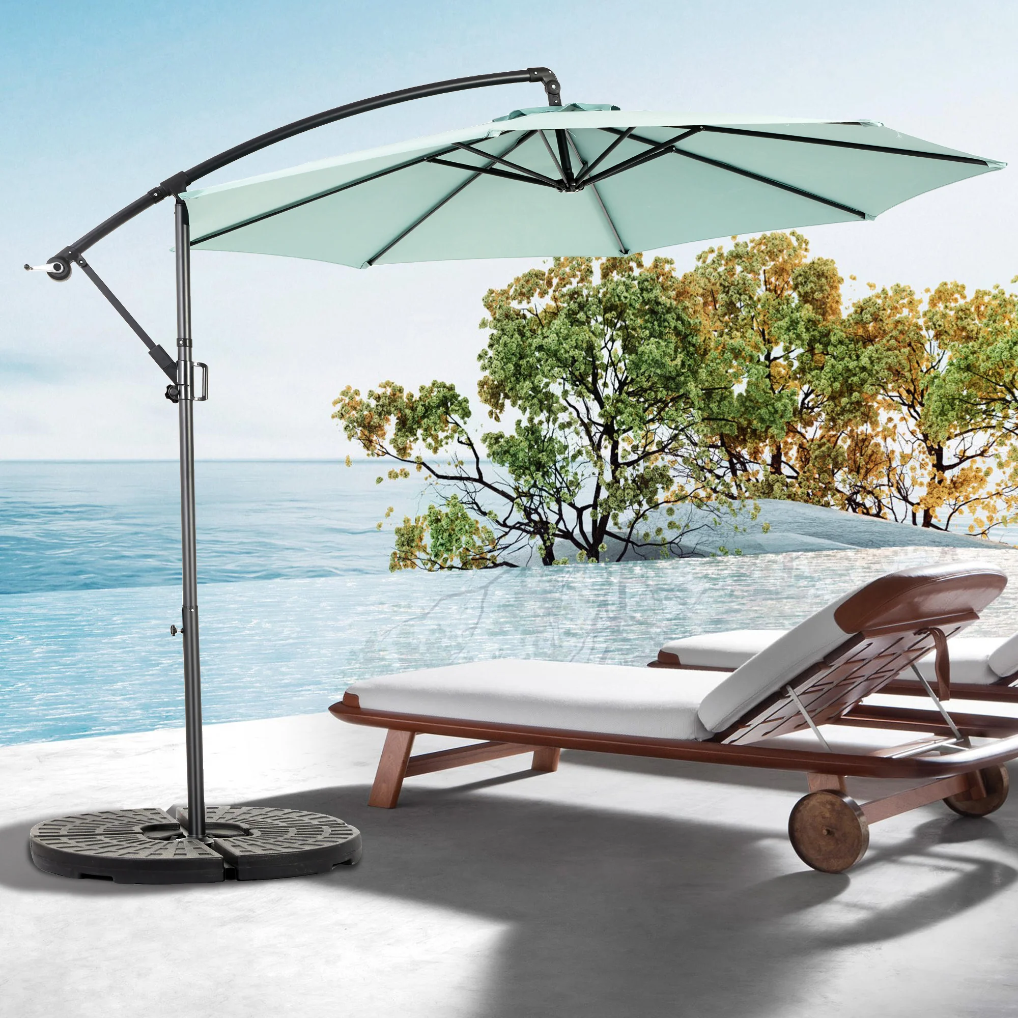14.8 Ft Double Sided Outdoor Umbrella Rectangular Large with Crank, Light Green