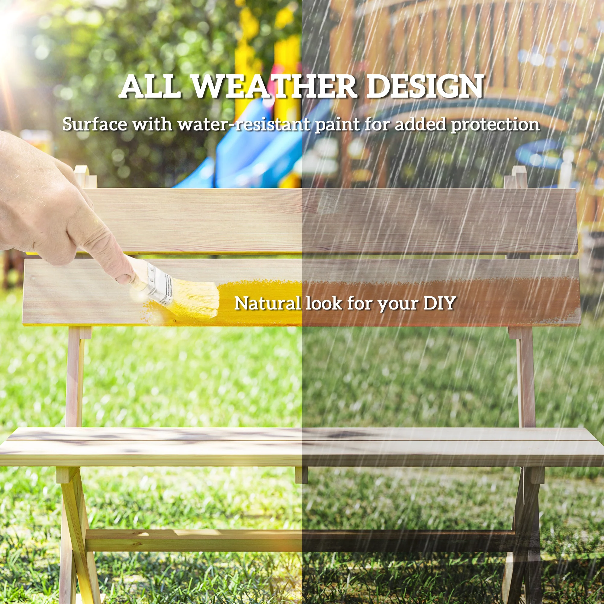 2 Seater Wooden Garden Bench, Outdoor Loveseat Slatted Seat Sloping Back, Fir Wood Natural Finish - Image 6