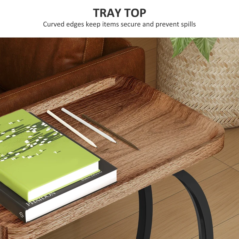 2-Tier Mobile C-Shaped Side Table, Engineered Wood Brown - Image 6
