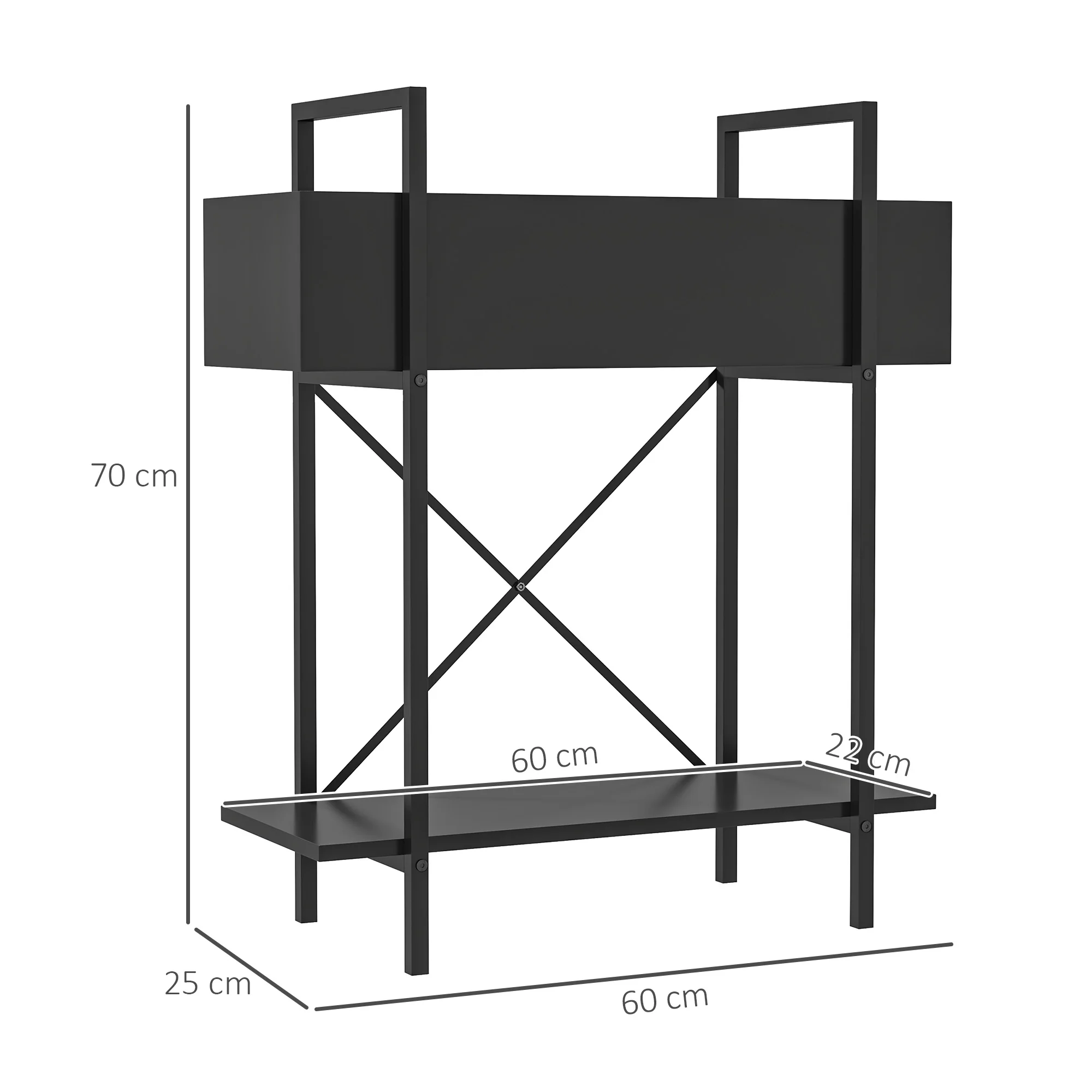 2-Tier Plant Stand, 70cm High, Metal, Black - Image 3