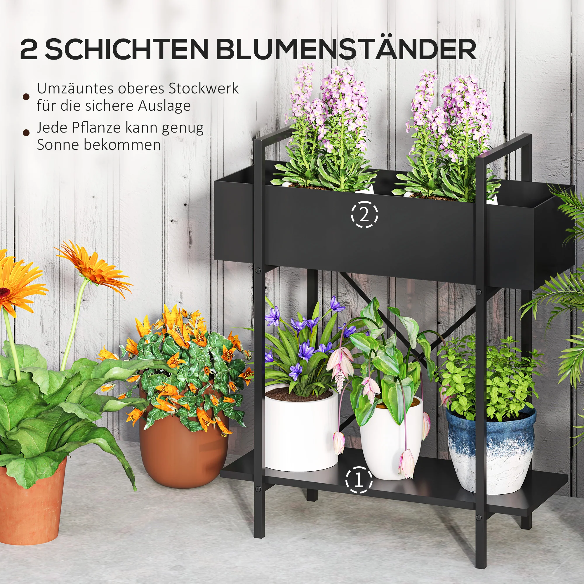 2-Tier Plant Stand, 70cm High, Metal, Black - Image 4