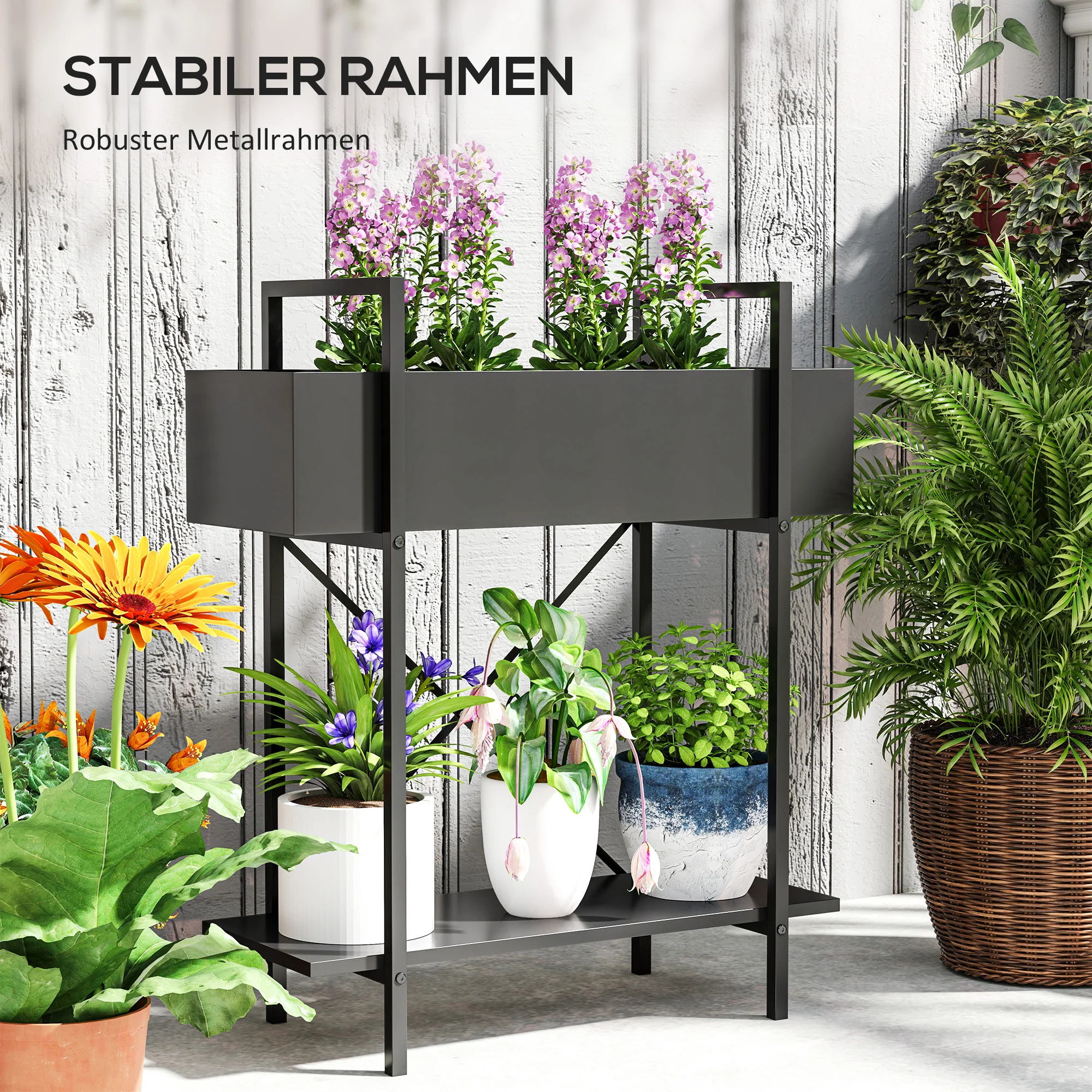 2-Tier Plant Stand, 70cm High, Metal, Black - Image 6
