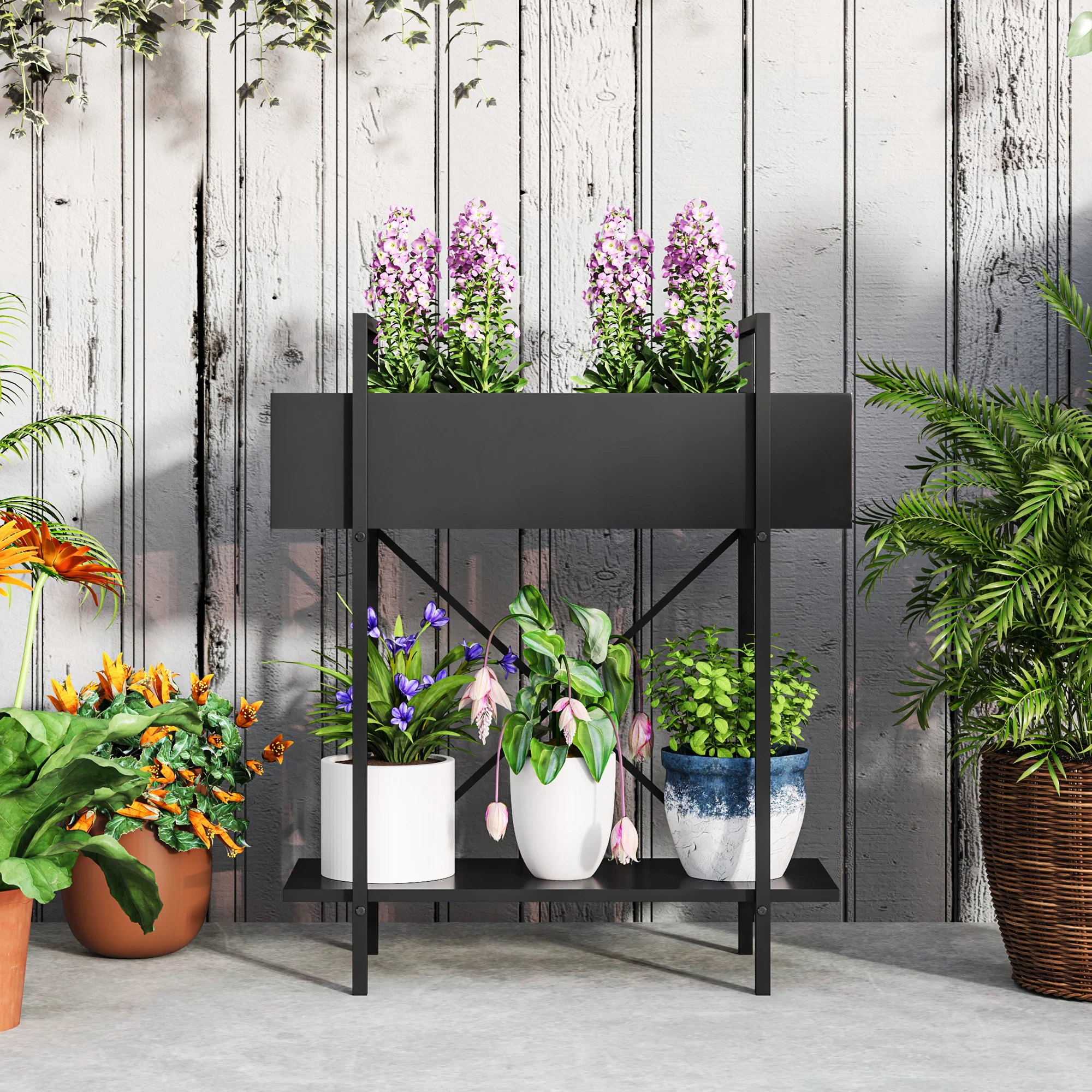 2-Tier Plant Stand, 70cm High, Metal, Black - Image 7