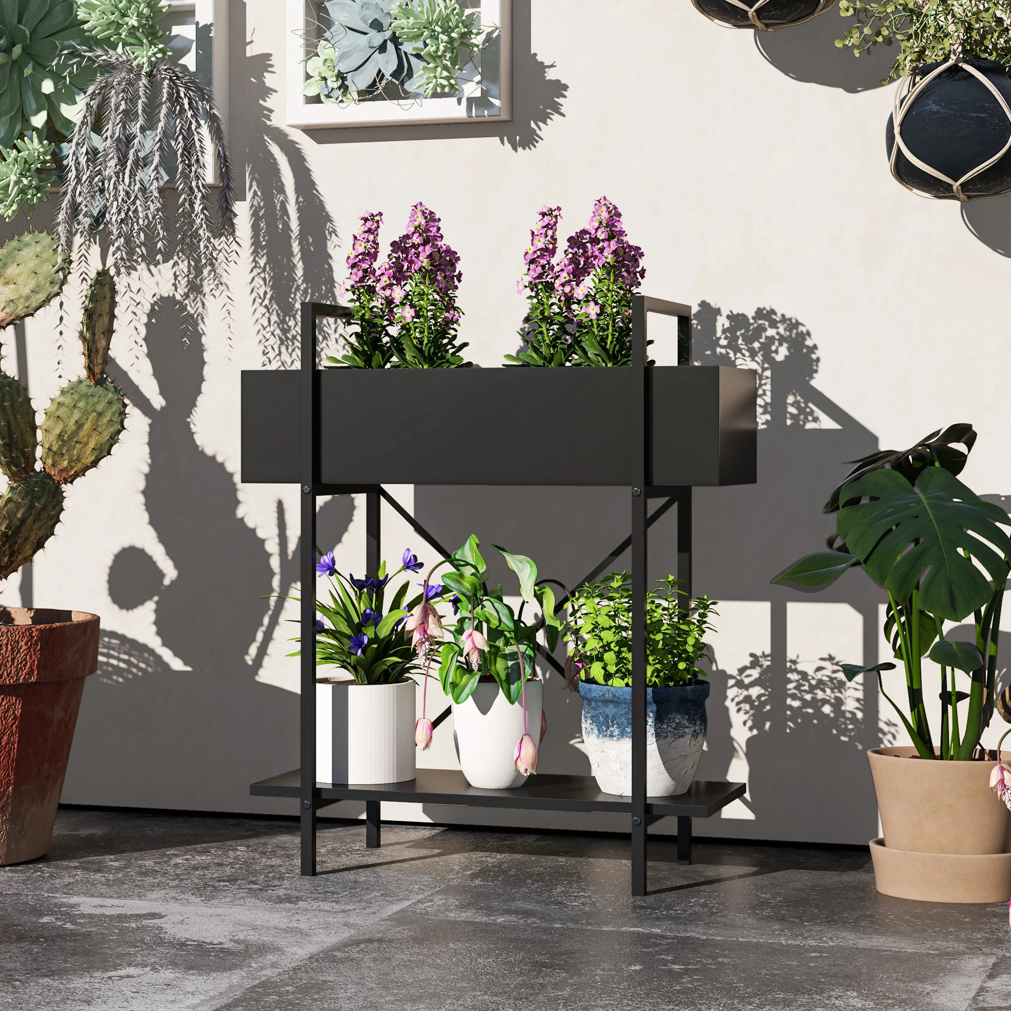 2-Tier Plant Stand, 70cm High, Metal, Black - Image 8