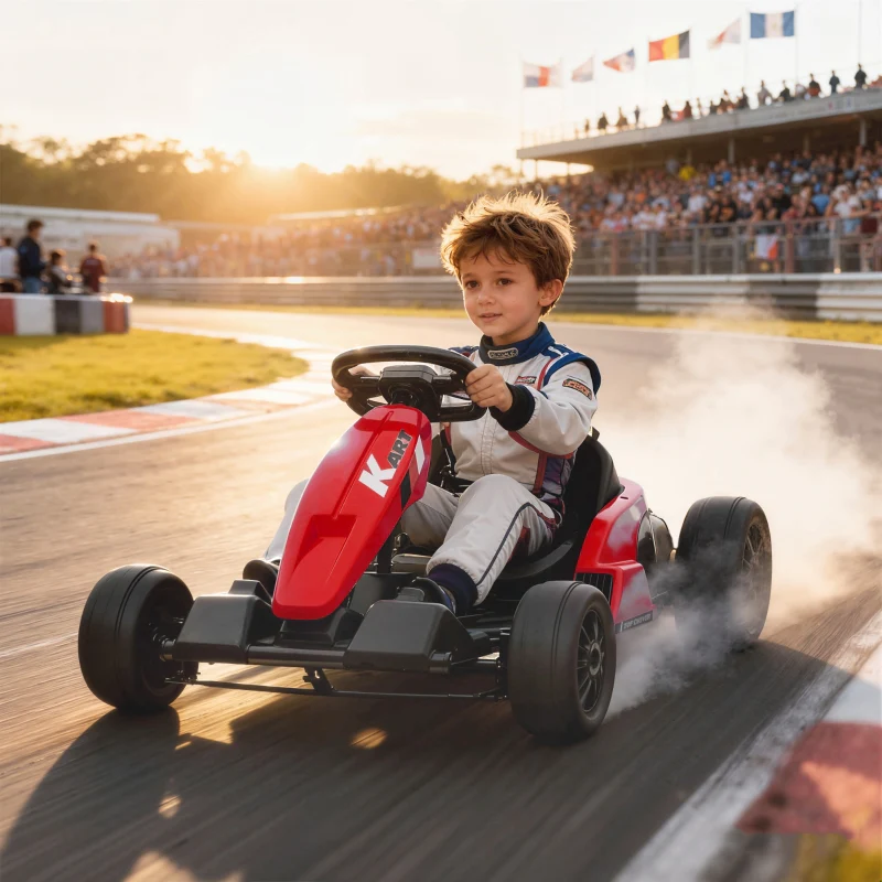 24V Electric Go-Kart with Drift Mode, Adjustable Seat and 5-Point Safety Harness, Red