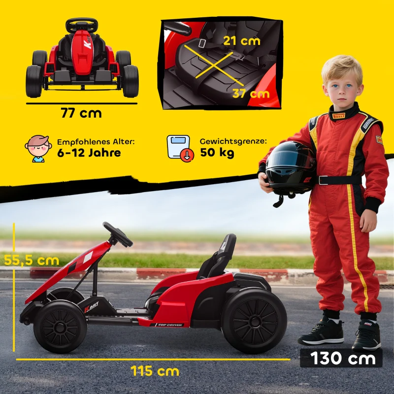 24V Electric Go-Kart with Drift Mode, Adjustable Seat and 5-Point Safety Harness, Red - Image 3