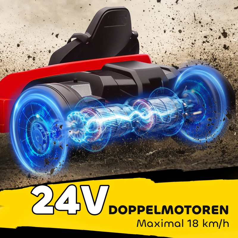 24V Electric Go-Kart with Drift Mode, Adjustable Seat and 5-Point Safety Harness, Red - Image 4