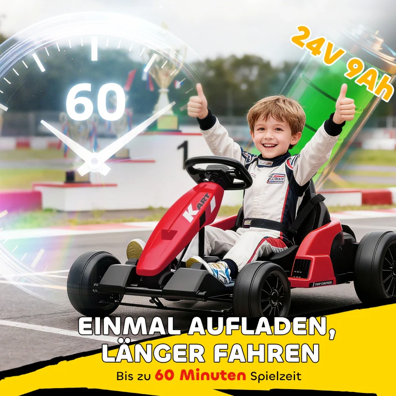 24V Electric Go-Kart with Drift Mode, Adjustable Seat and 5-Point Safety Harness, Red - Image 5