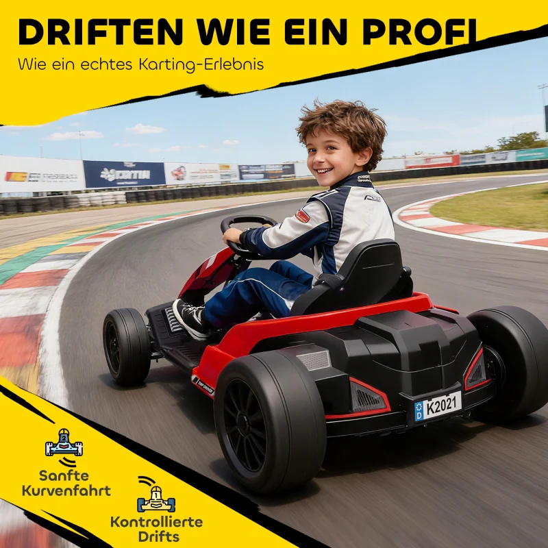 24V Electric Go-Kart with Drift Mode, Adjustable Seat and 5-Point Safety Harness, Red - Image 6