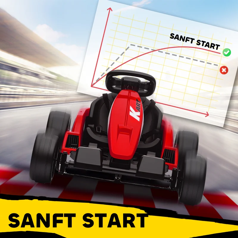 24V Electric Go-Kart with Drift Mode, Adjustable Seat and 5-Point Safety Harness, Red - Image 8
