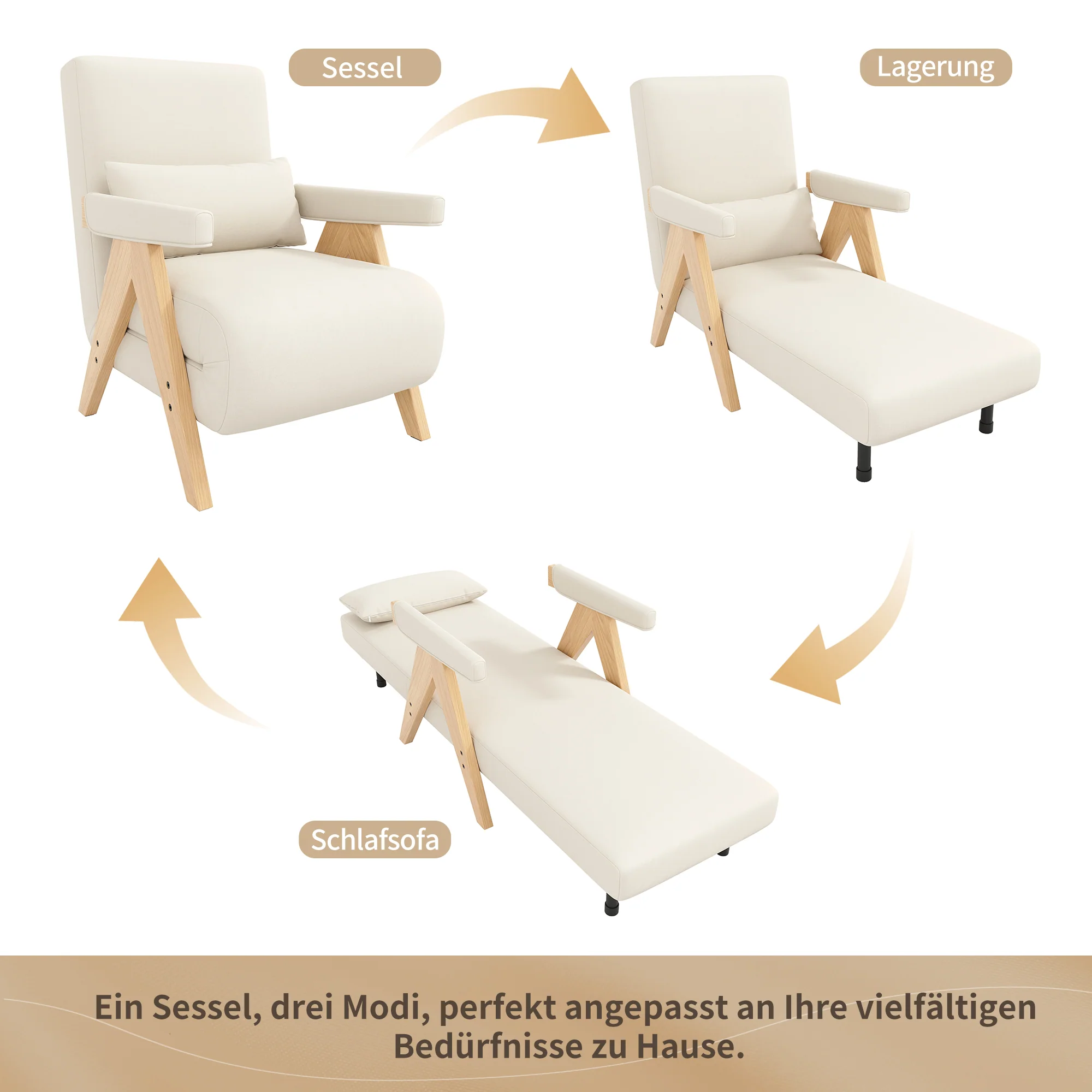 3-in-1 Convertible Armchair Sofa Bed, Upholstered Folding Seat, Modern Design - Image 5