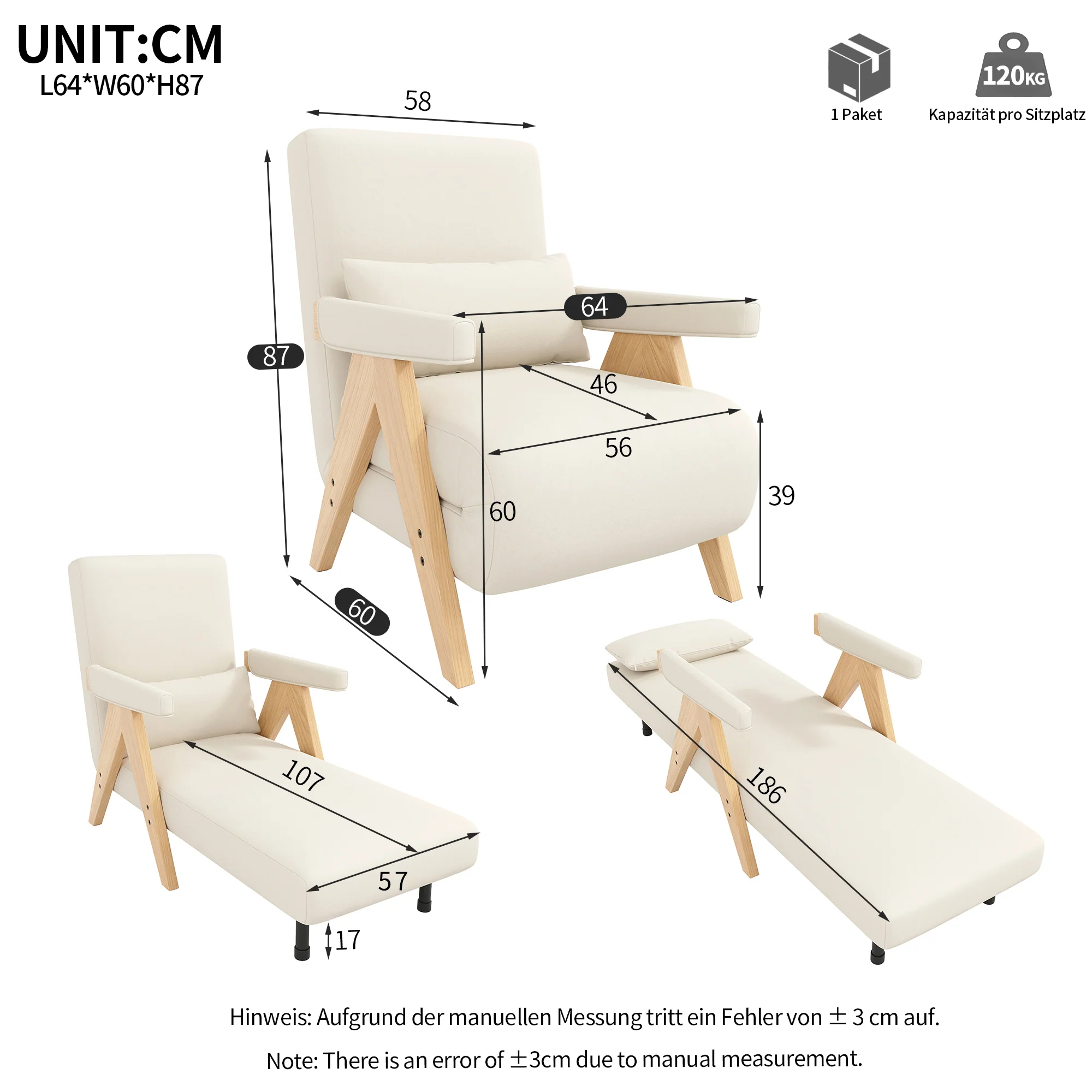 3-in-1 Convertible Armchair Sofa Bed, Upholstered Folding Seat, Modern Design - Image 8