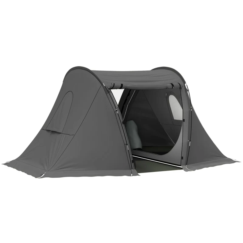 3 Man Camping Tent, Living Area, 2 Bedrooms, 3000mm Waterproof, Dark Grey - Image 2