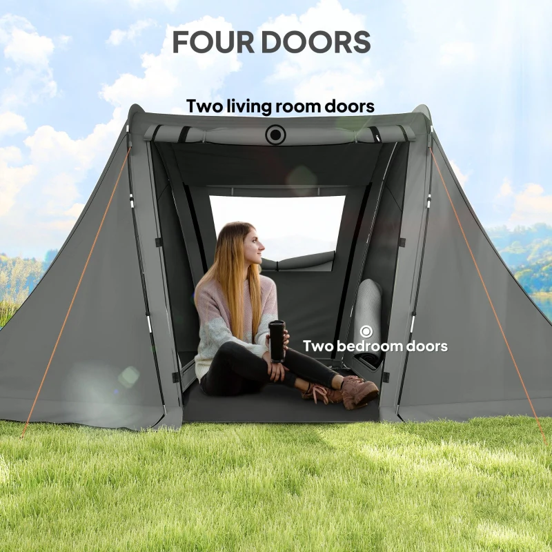 3 Man Camping Tent, Living Area, 2 Bedrooms, 3000mm Waterproof, Dark Grey - Image 4