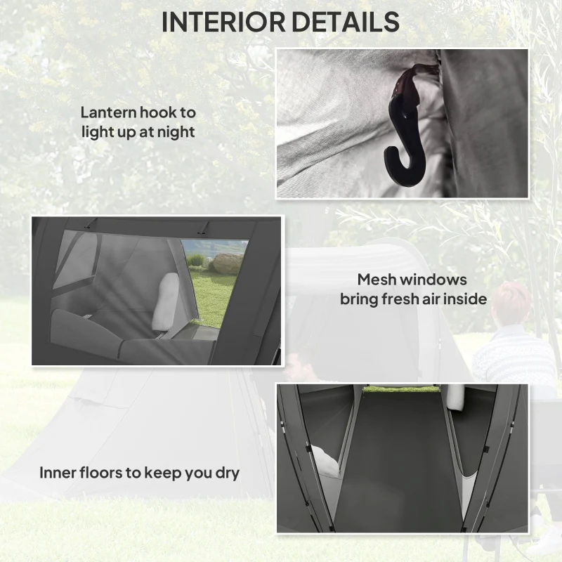 3 Man Camping Tent, Living Area, 2 Bedrooms, 3000mm Waterproof, Dark Grey - Image 5