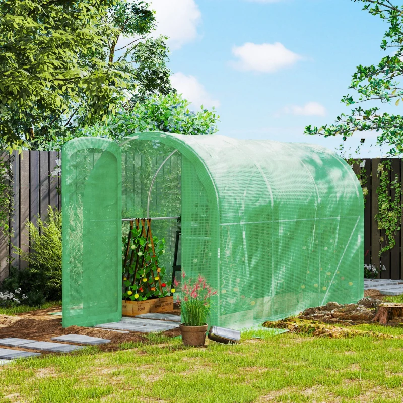 3 x 2 x 2m Polytunnel Greenhouse Hinged Door Walk-in PE Cover Galvanised Steel Green