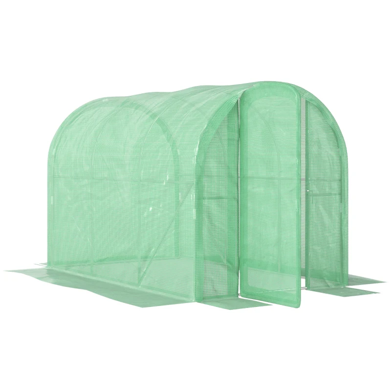 3 x 2 x 2m Polytunnel Greenhouse Hinged Door Walk-in PE Cover Galvanised Steel Green - Image 2