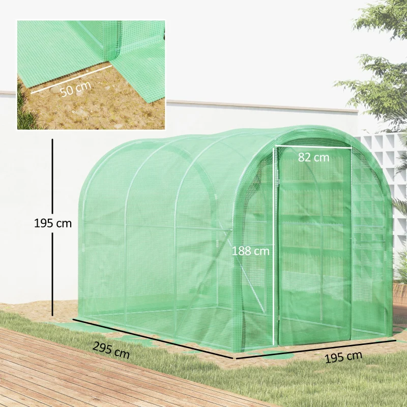 3 x 2 x 2m Polytunnel Greenhouse Hinged Door Walk-in PE Cover Galvanised Steel Green - Image 3