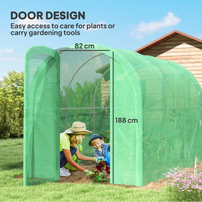 3 x 2 x 2m Polytunnel Greenhouse Hinged Door Walk-in PE Cover Galvanised Steel Green - Image 5