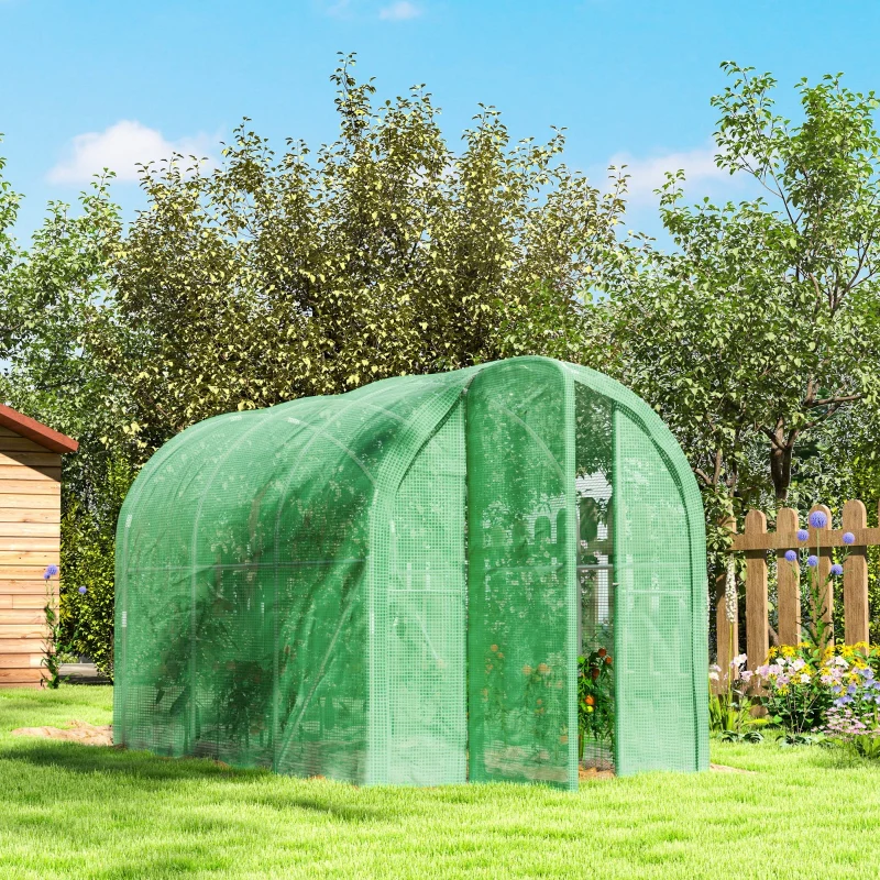 3 x 2 x 2m Polytunnel Greenhouse Hinged Door Walk-in PE Cover Galvanised Steel Green - Image 7