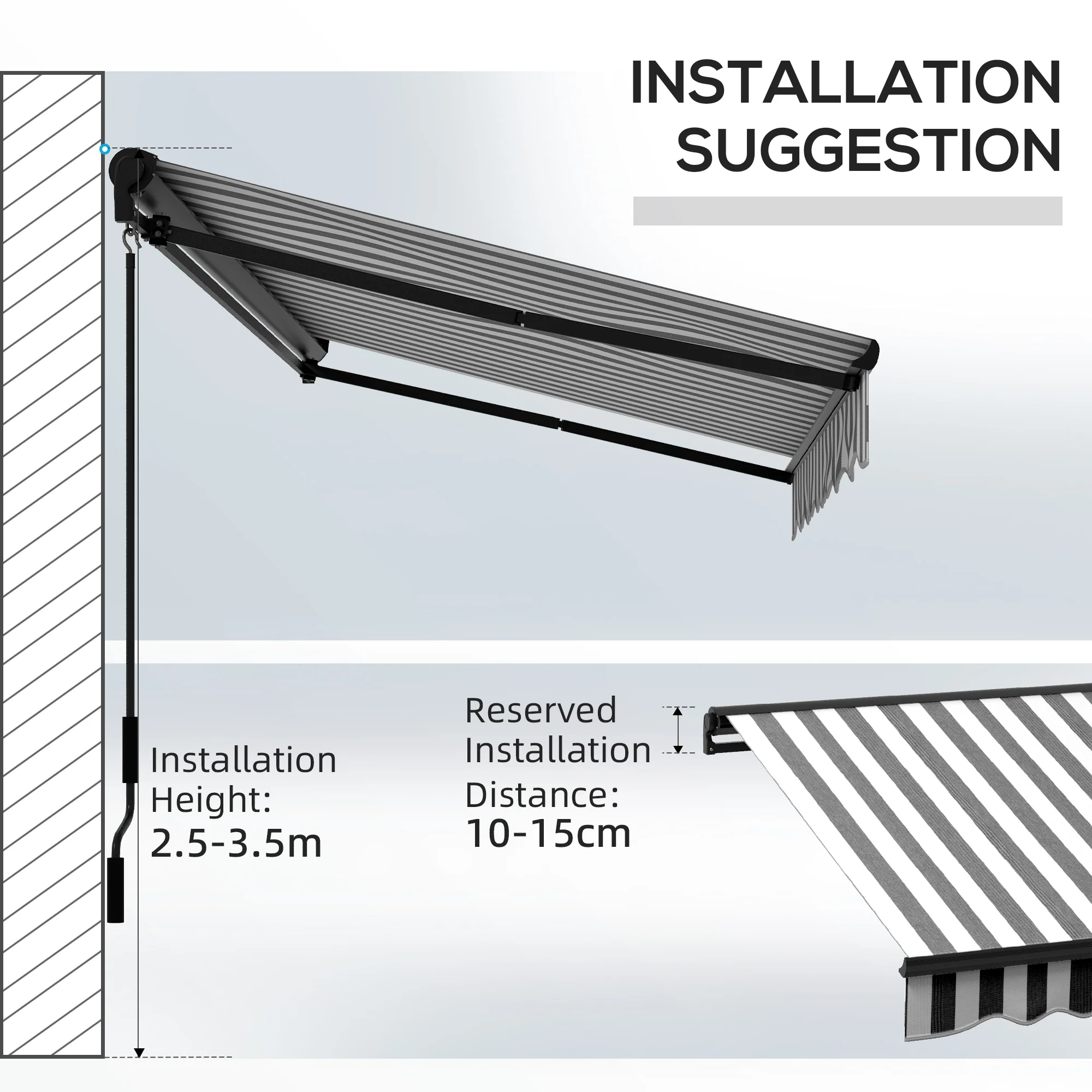 3 x 2m Electric Awning with Remote Aluminium Frame - Grey/White - Image 5