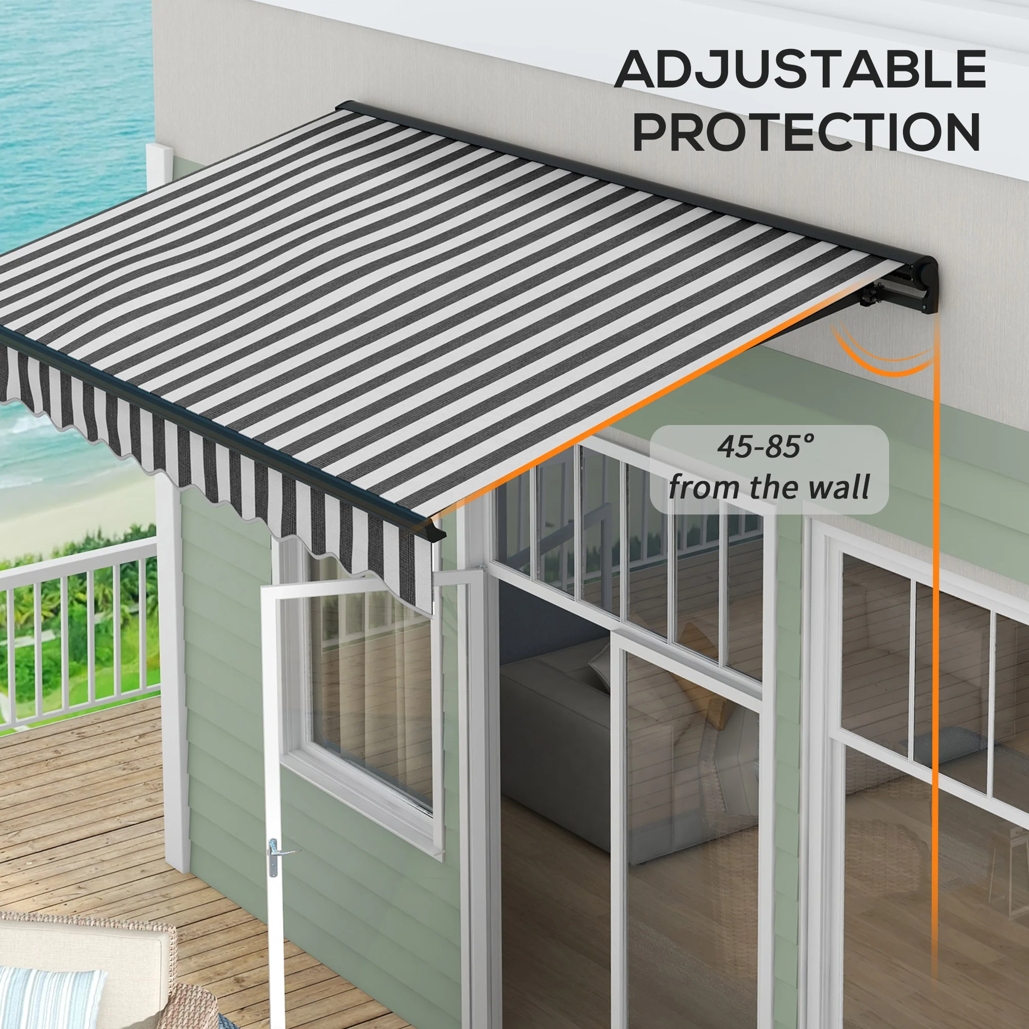 3 x 2m Electric Awning with Remote Aluminium Frame - Grey/White - Image 7