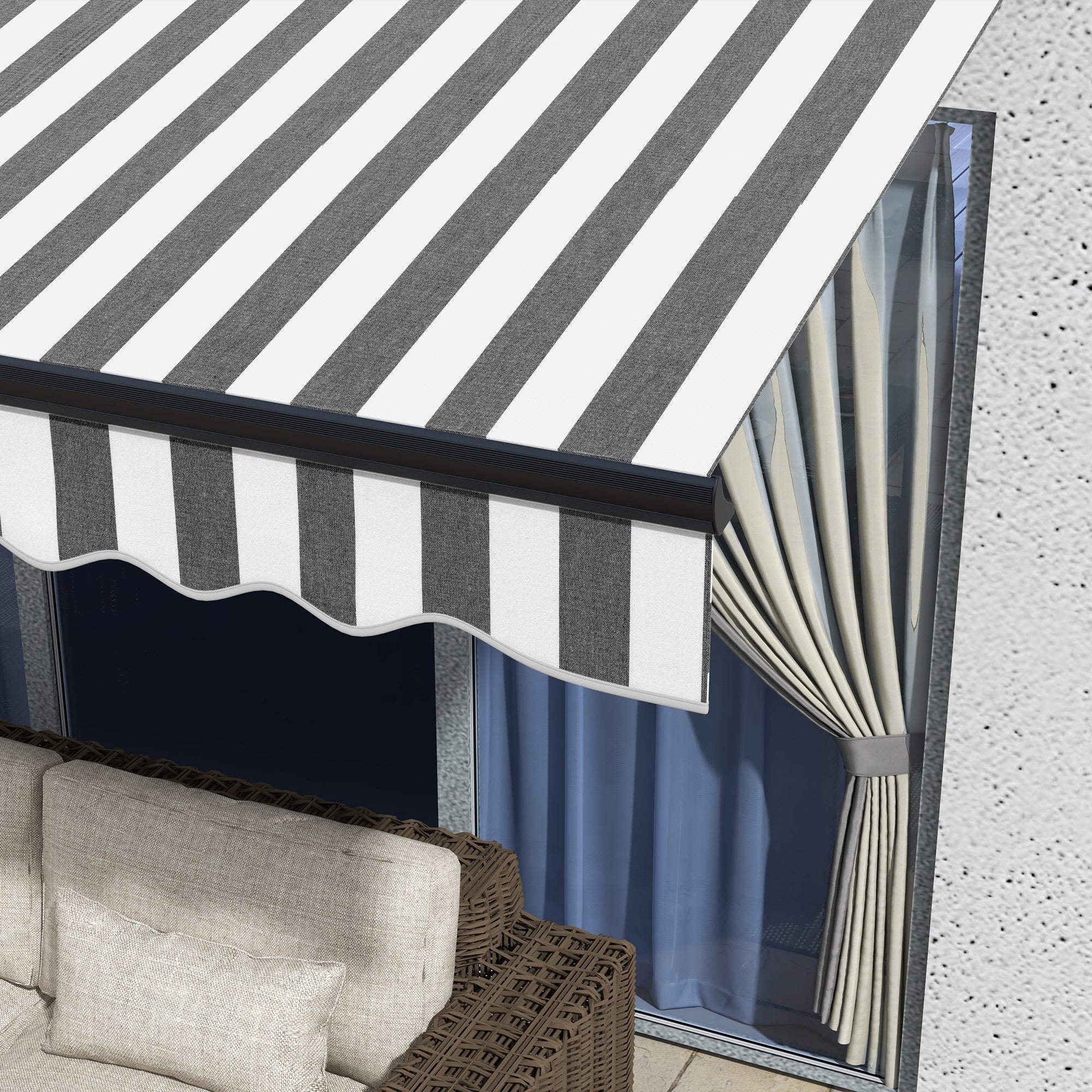 3 x 2m Electric Awning with Remote Aluminium Frame - Grey/White - Image 8