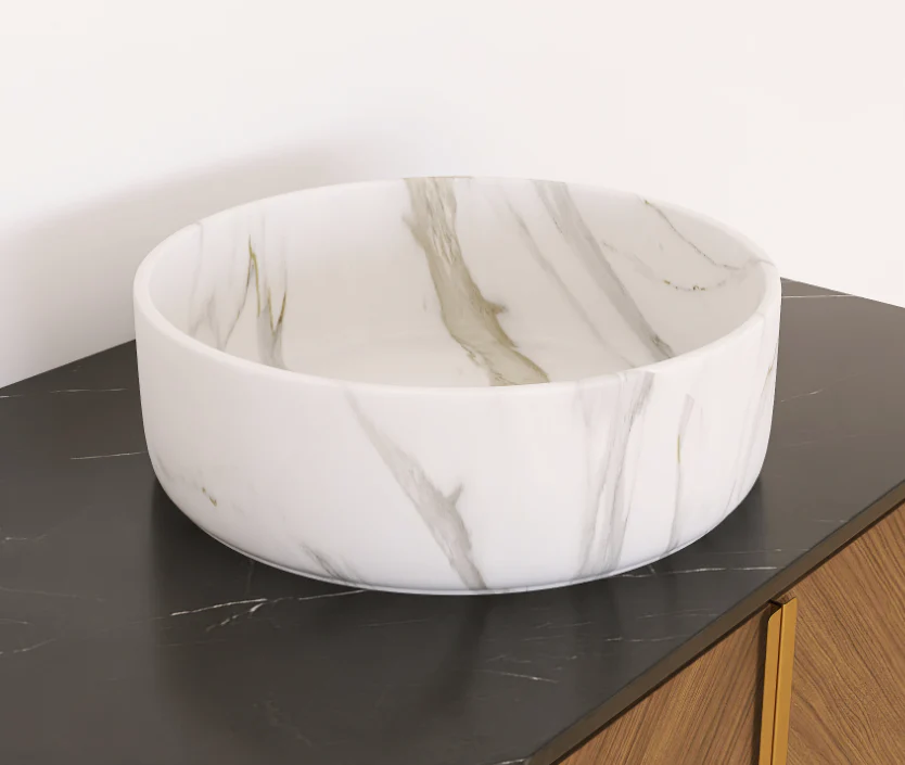 36cm Round Basin with Stone Grain, Matte White - Image 3