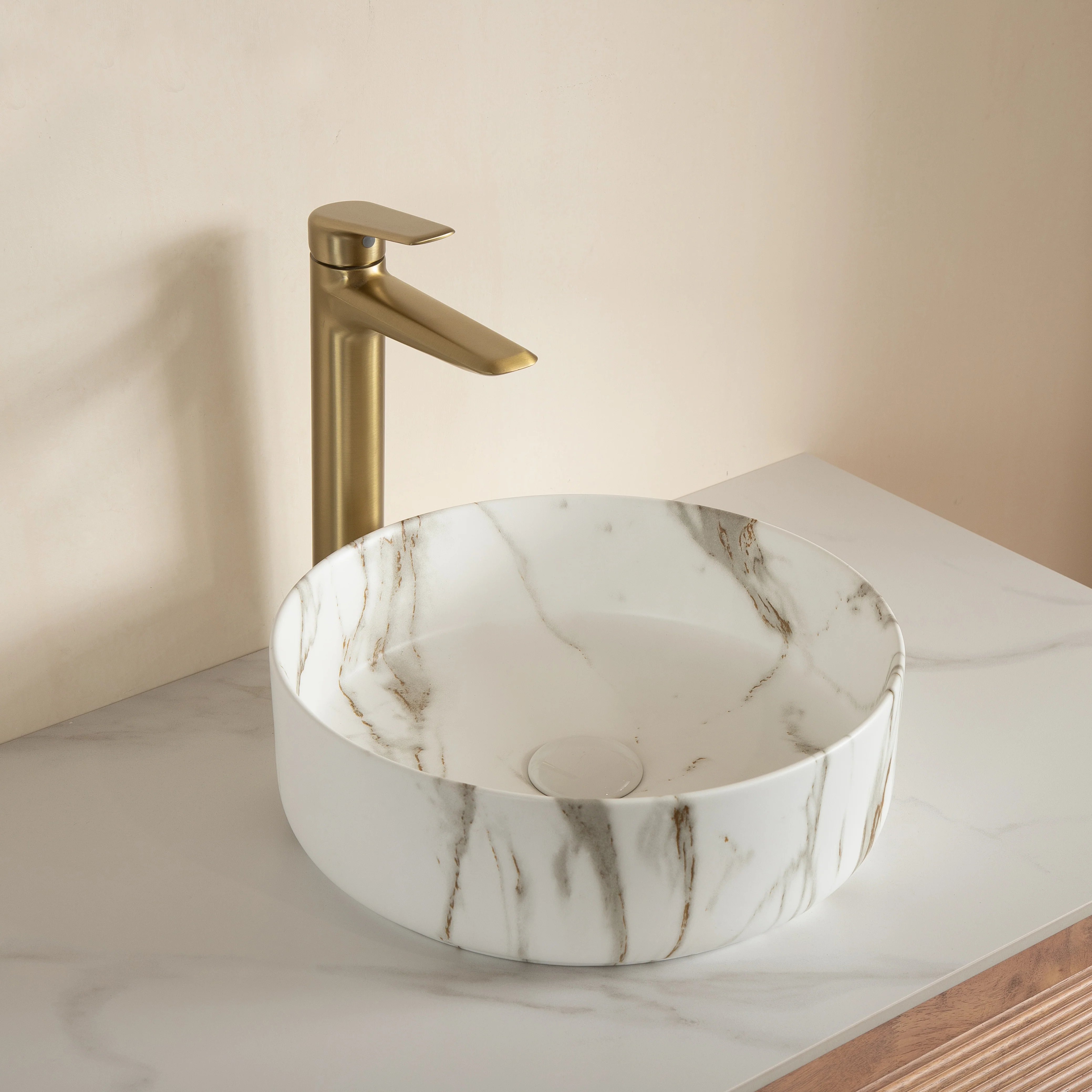 36cm Round Basin with Stone Grain, Matte White - Image 4