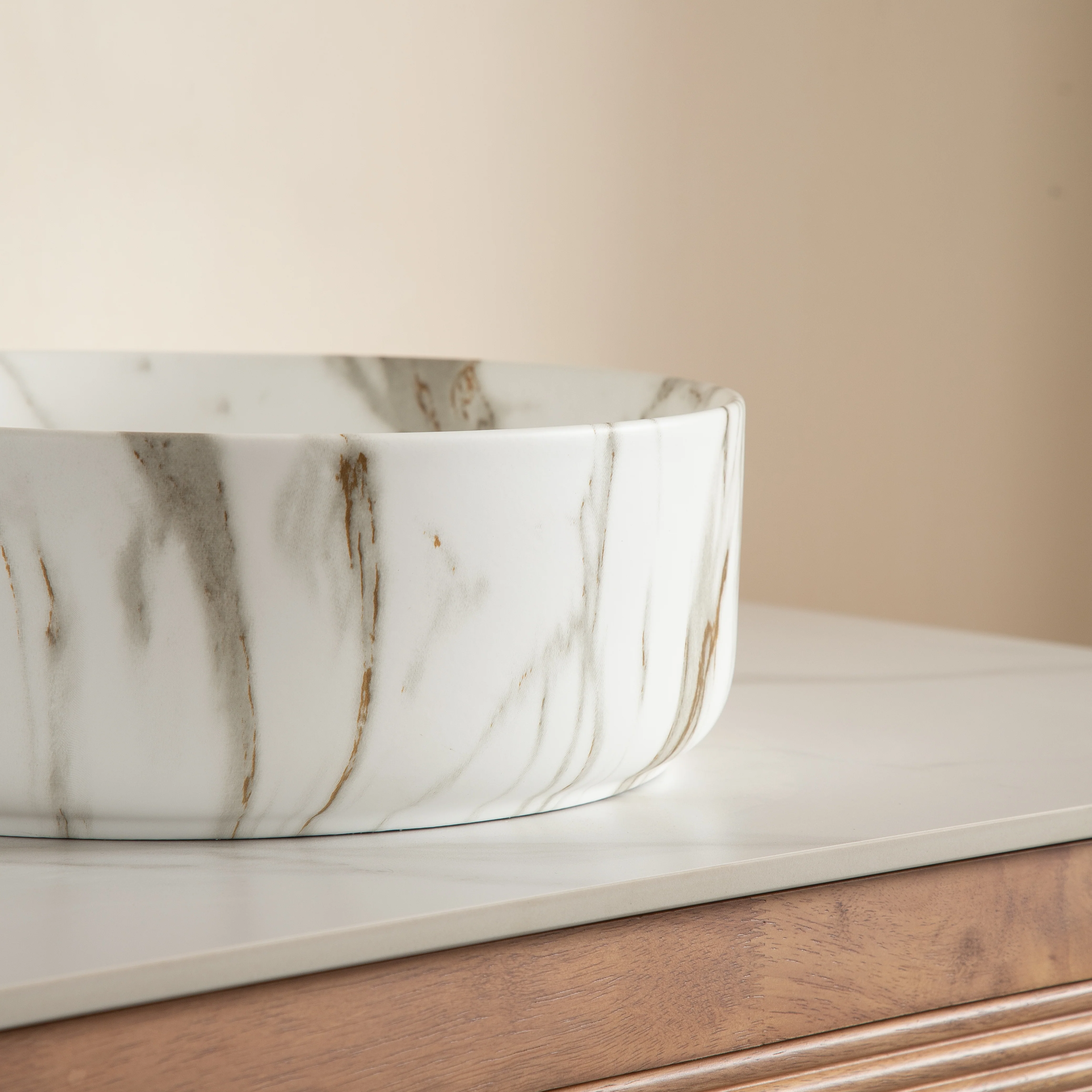 36cm Round Basin with Stone Grain, Matte White - Image 5