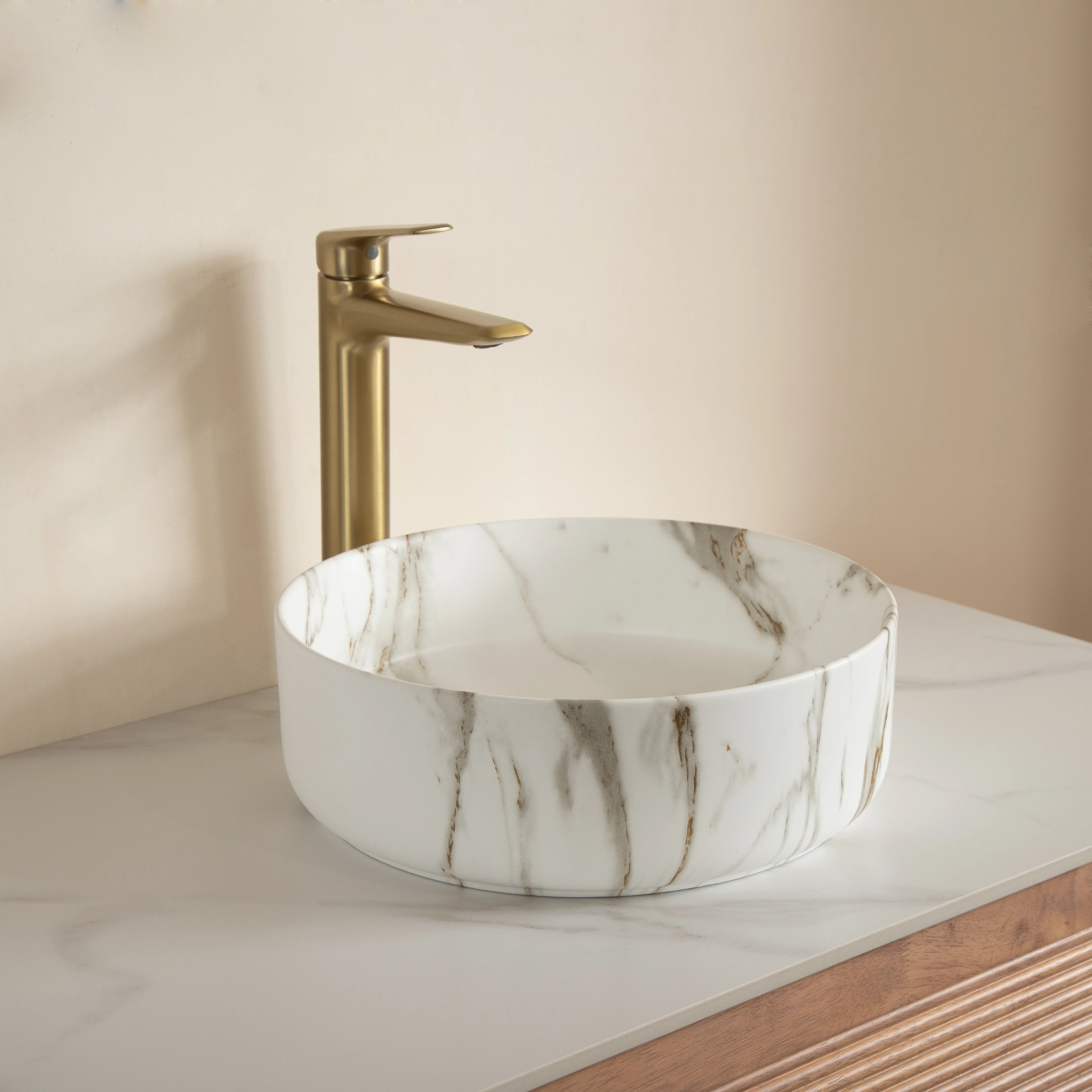 36cm Round Basin with Stone Grain, Matte White - Image 7