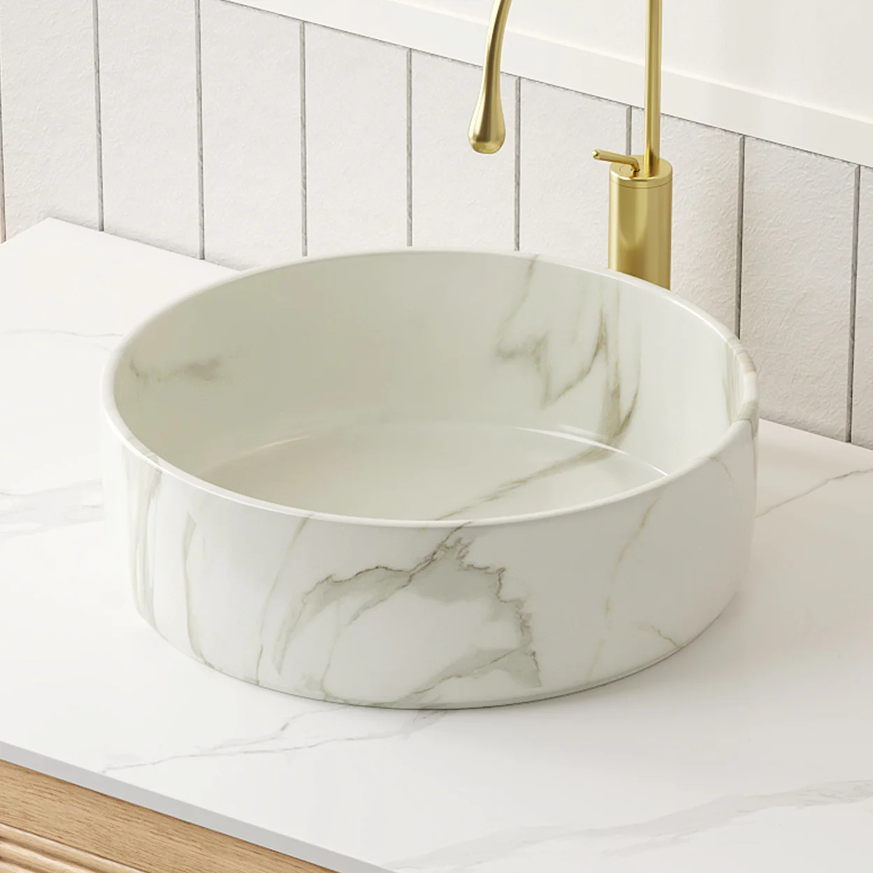 36cm Round Basin with Stone Grain, Matte White - Image 8