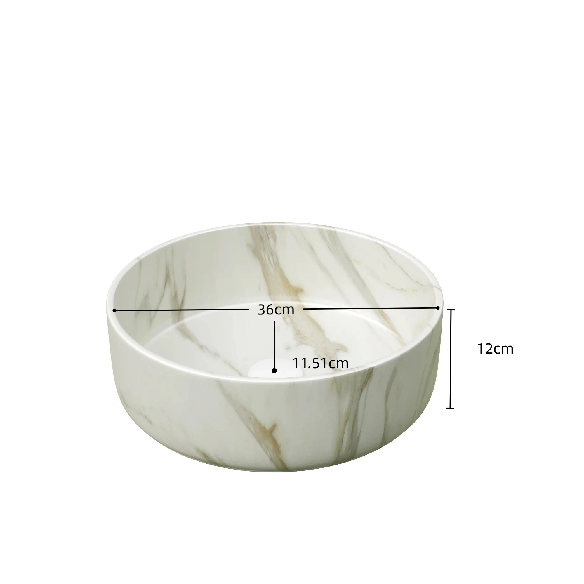 36cm Round Basin with Stone Grain, Matte White - Image 9