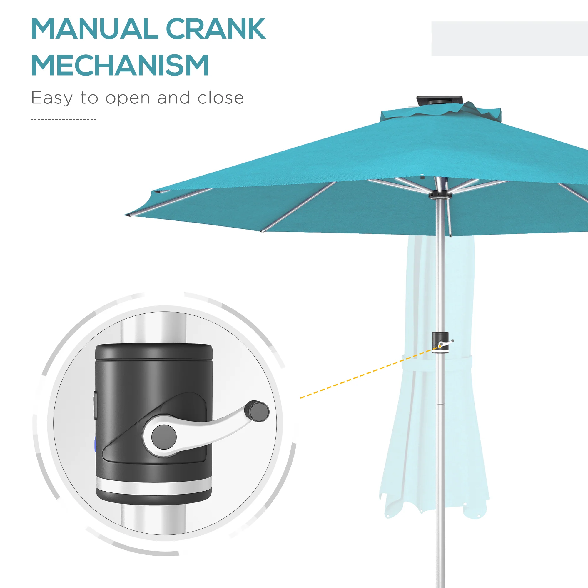 3m Parasol, Solar-Powered LED Lights, Blue - Image 6