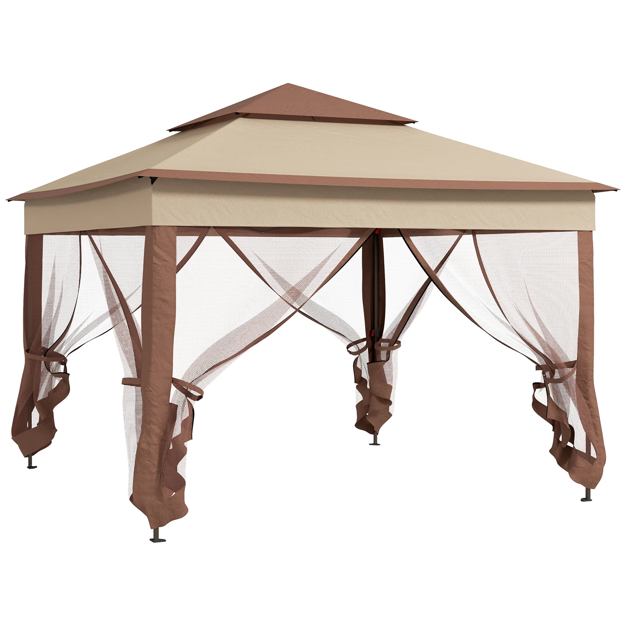 3x3m Pop Up Gazebo Double-roof Tent Netting Carry Bag Khaki - Image 2