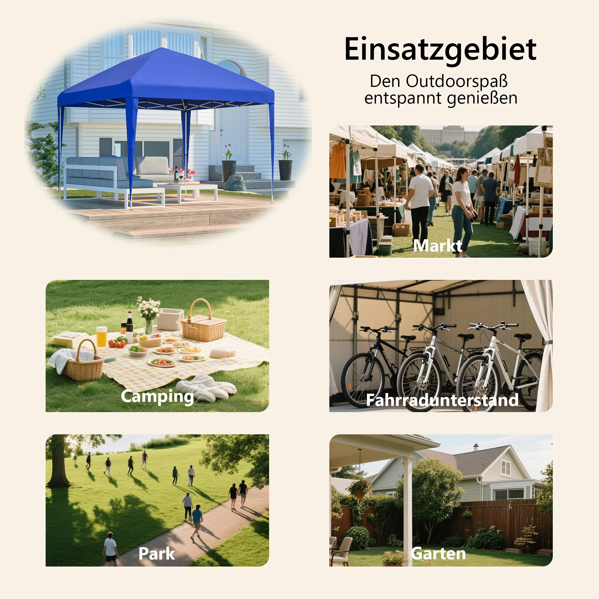 3x3m Pop-up Gazebo, Height-Adjustable Folding Garden Gazebo with 4 Sandbags & Carrying Bag, Blue - Image 4