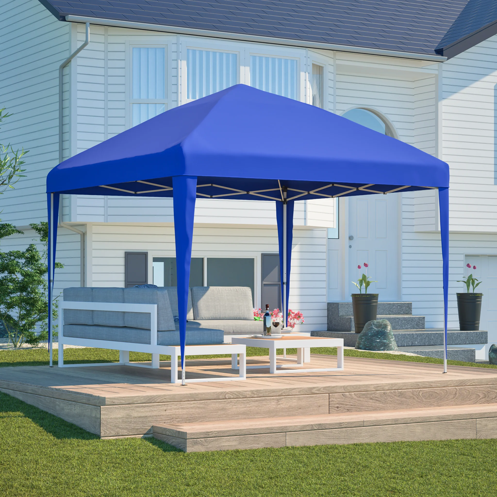 3x3m Pop-up Gazebo, Height-Adjustable Folding Garden Gazebo with 4 Sandbags & Carrying Bag, Blue - Image 8