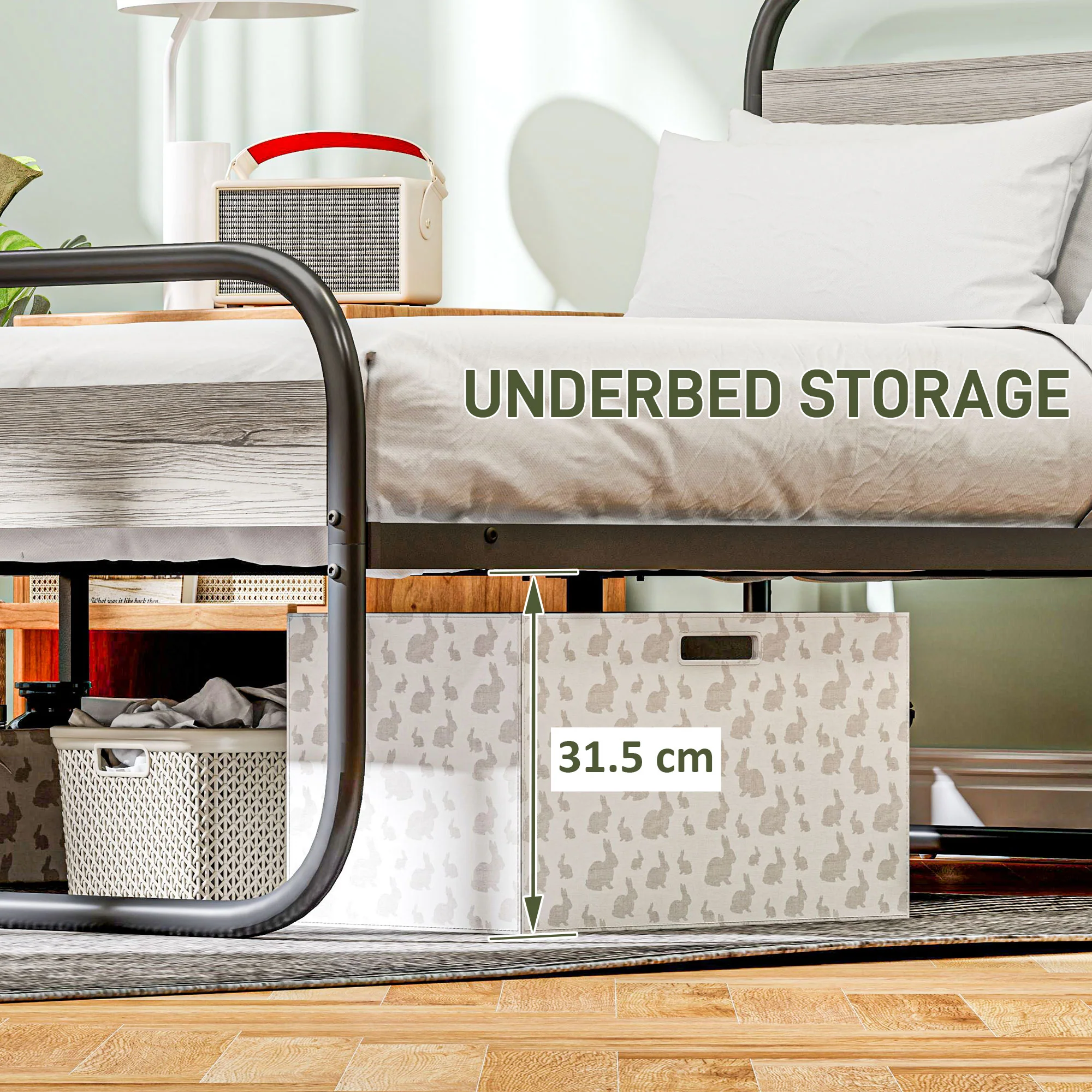 4ft6 Double Bed Frame, Industrial Style Platform with Under Bed Storage, Grey Metal - Image 5