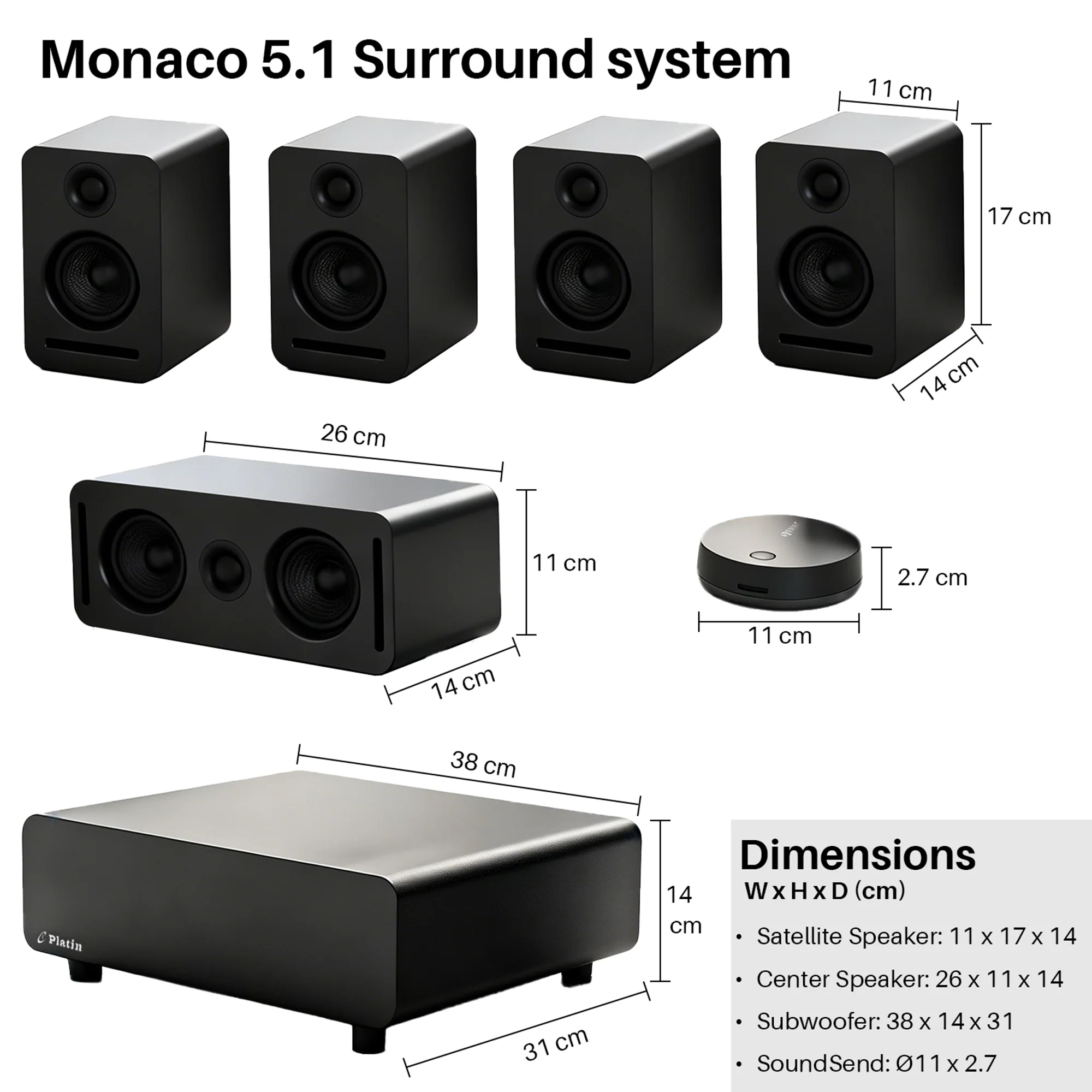 5.1 Wireless Home Cinema System Dolby Atmos Monaco Set - Black - Image 3