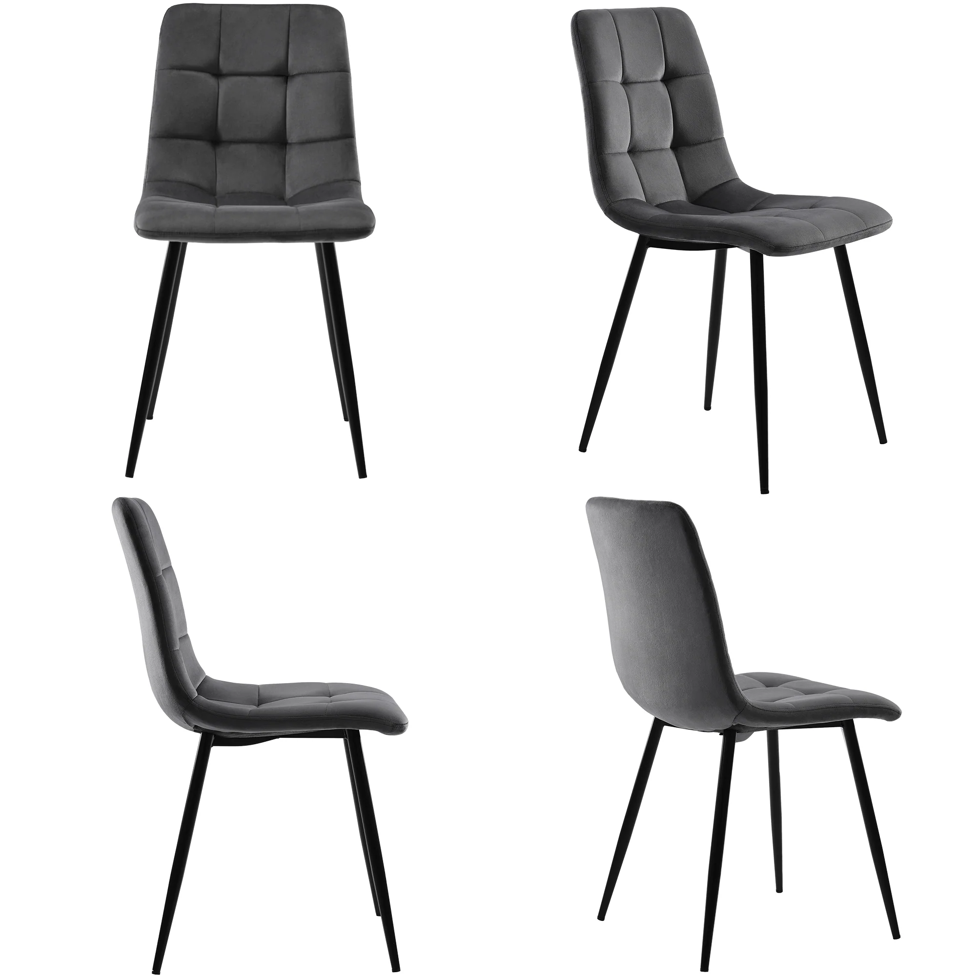5-Piece Dining Set Rectangular Kitchen Table 117cm Dark Grey Velvet Black - Image 10