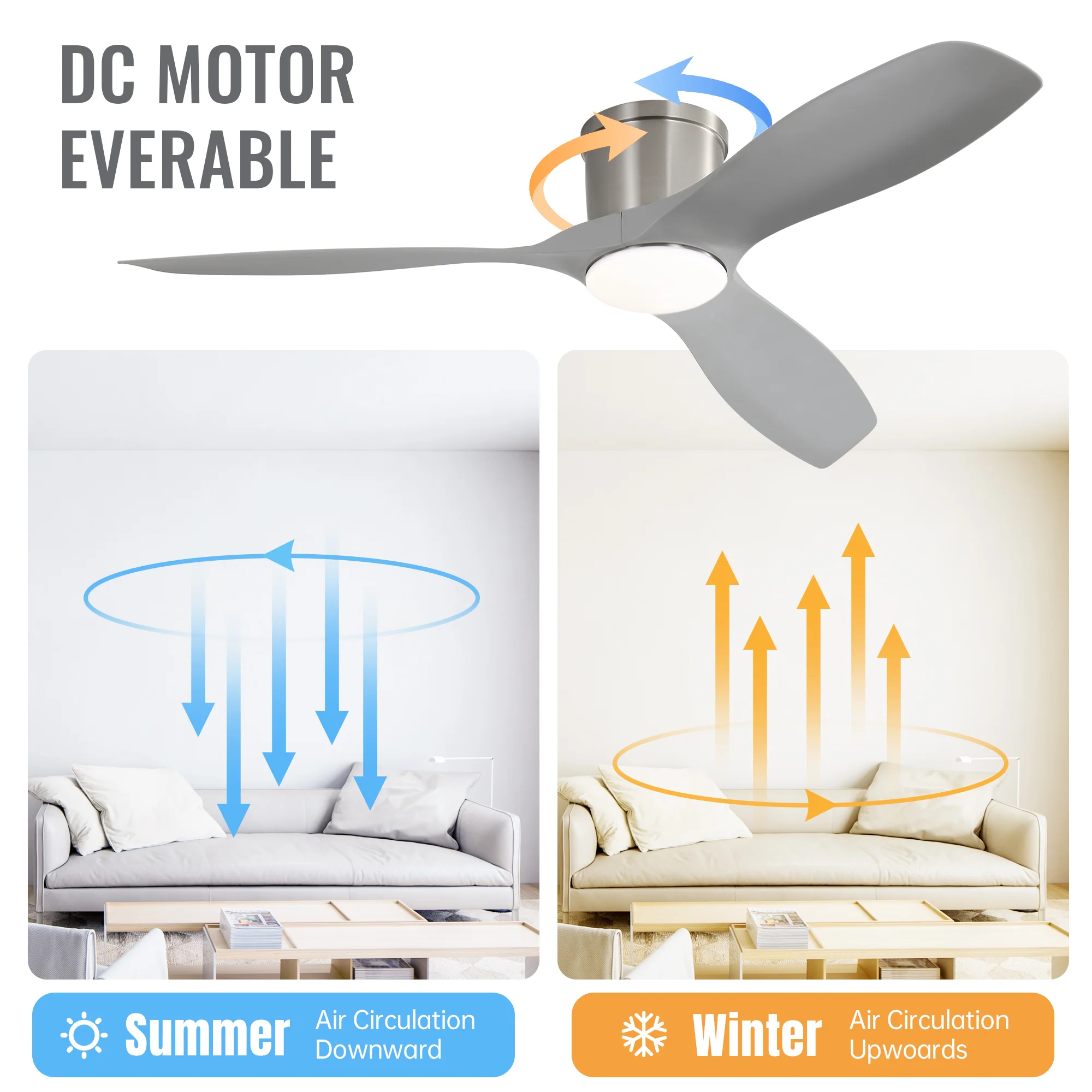 52" Ceiling Fan with LED Light, 18W DC Motor, 3-Color Dimming & Timer - Image 7