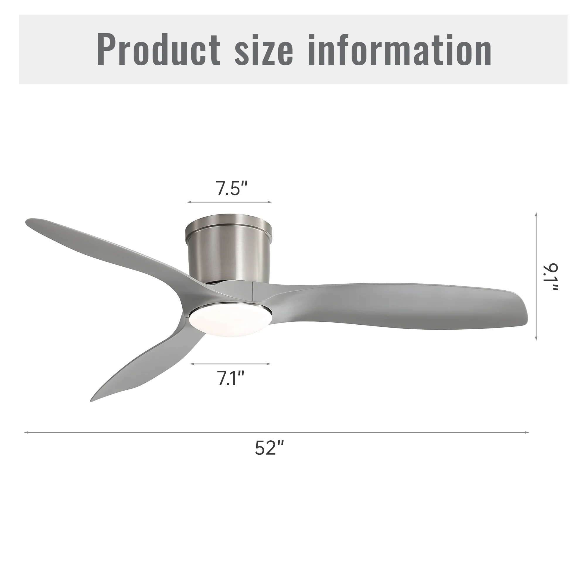 52" Ceiling Fan with LED Light, 18W DC Motor, 3-Color Dimming & Timer - Image 8
