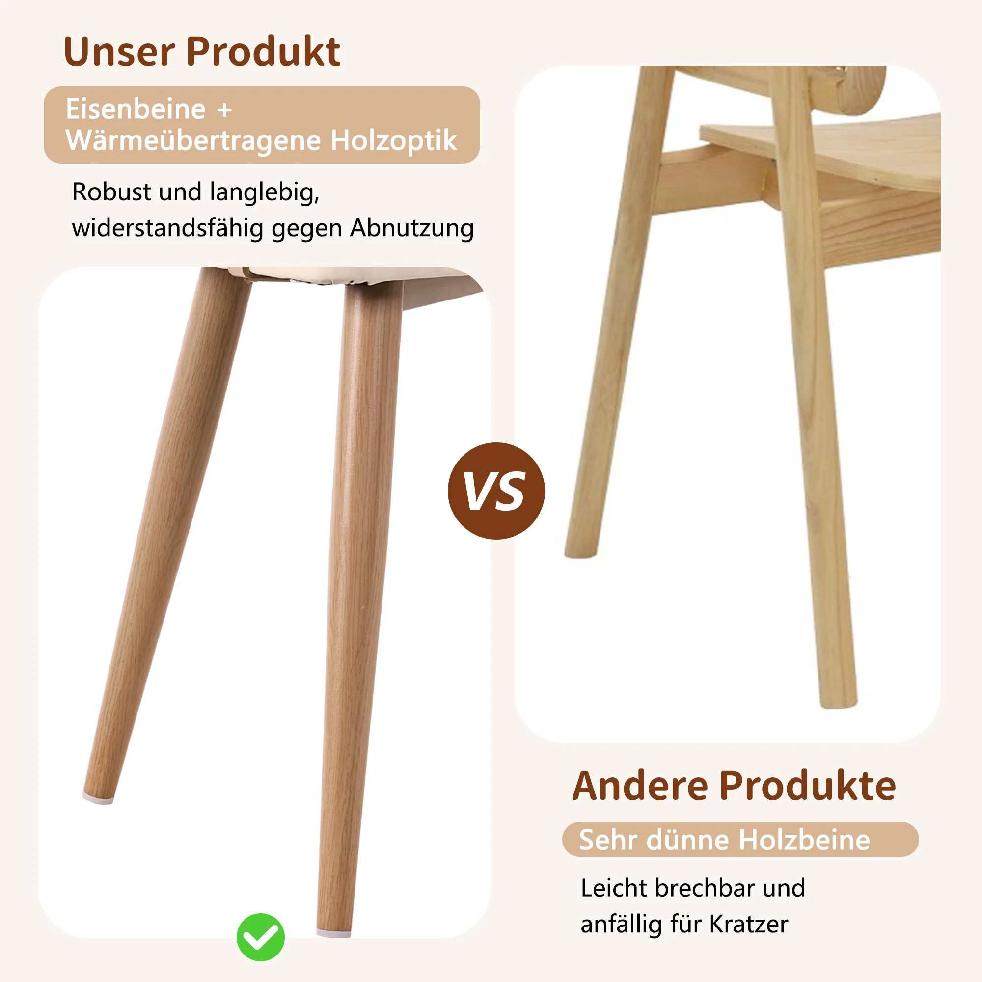 6 Dining Chairs, Modern Rattan Backrest PU Leather Seat, Rattan/PU Leather - Image 8