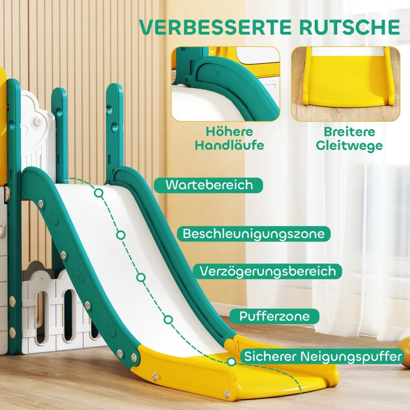 9-in-1 Toddler Slide and Swing Set with Basketball Hoop, Telescope and Drawing Board, Yellow and Green - Image 5