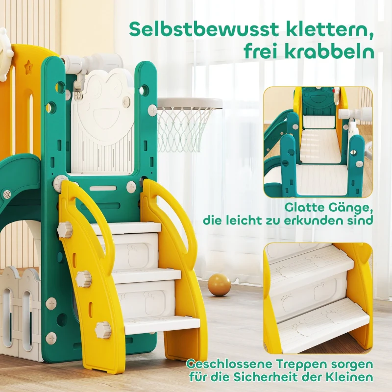 9-in-1 Toddler Slide and Swing Set with Basketball Hoop, Telescope and Drawing Board, Yellow and Green - Image 7