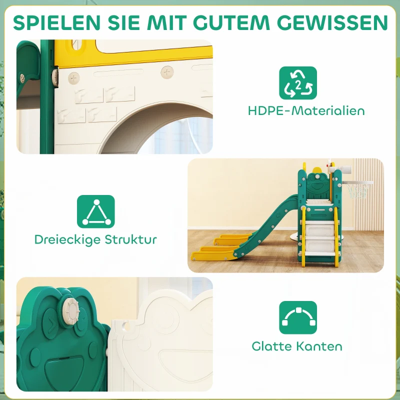 9-in-1 Toddler Slide and Swing Set with Basketball Hoop, Telescope and Drawing Board, Yellow and Green - Image 8