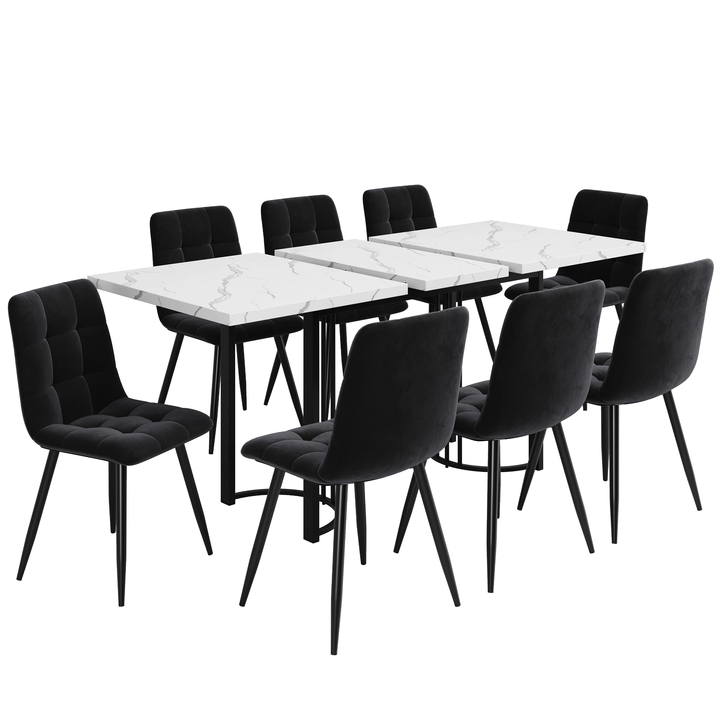 9-Piece Dining Set Extendable Rectangular Table for 8 Black Velvet - Image 2