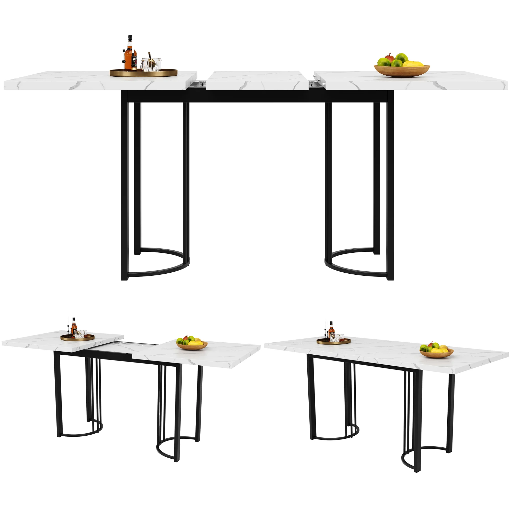 9-Piece Dining Set Extendable Rectangular Table for 8 Black Velvet - Image 3