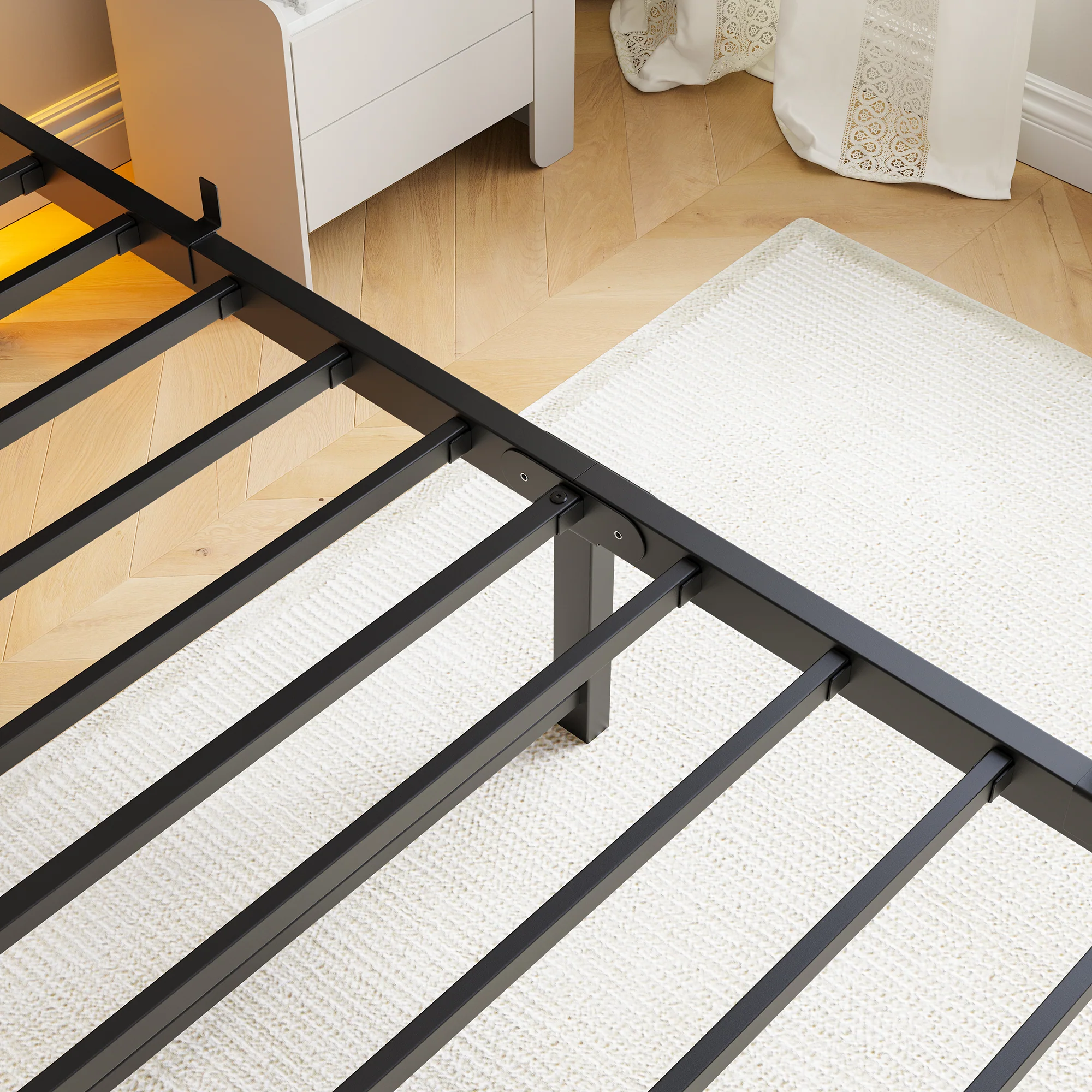 90x200 Bed Frame LED USB Charging Storage - Metal - Image 10