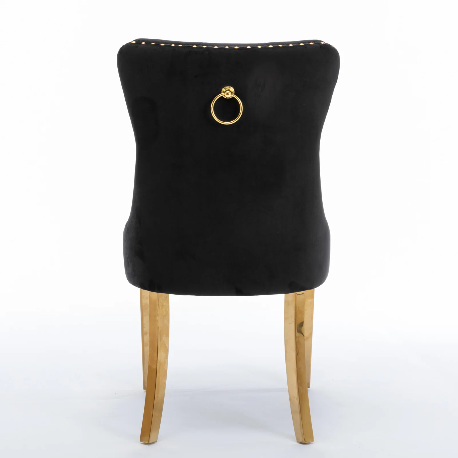 A&A Furniture Nikki Dining Chair Set of 2 Tufted Velvet Golden Steel Legs - Black and Gold - Image 6